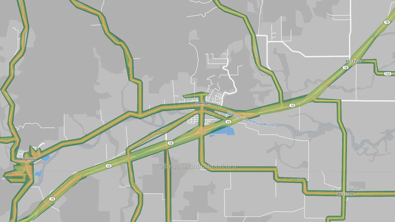 Sheridan, OR Map of Noise Levels in Sheridan
