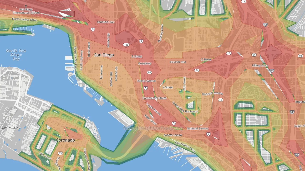 Sherman Heights, San Diego, CA Map of Noise Levels in Sherman Heights
