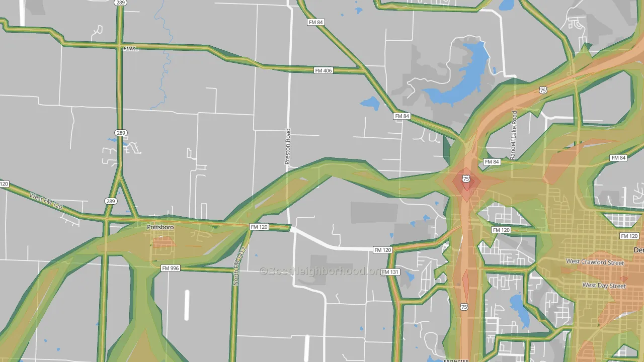 Sherman Junction, TX Map of Noise Levels in Sherman Junction