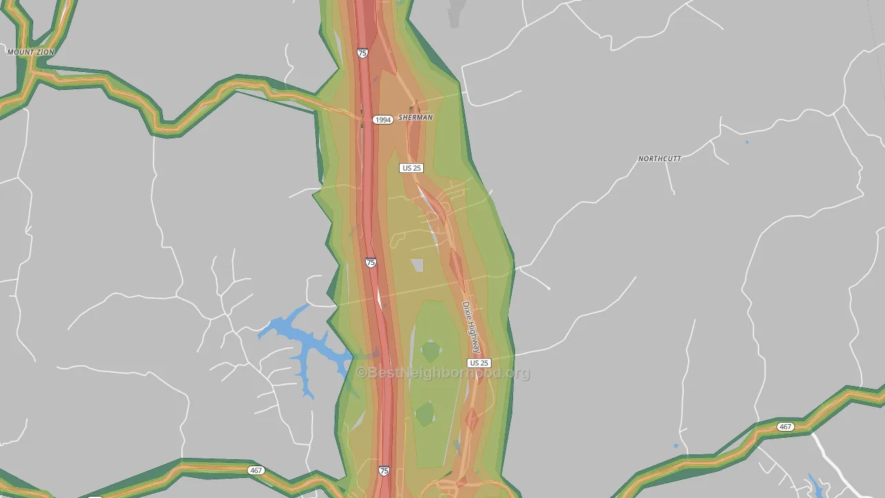 Sherman, KY Map of Noise Levels in Sherman