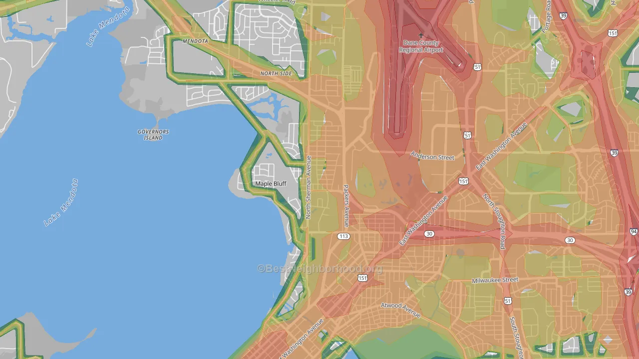 Sherman, Madison, WI Map of Noise Levels in Sherman