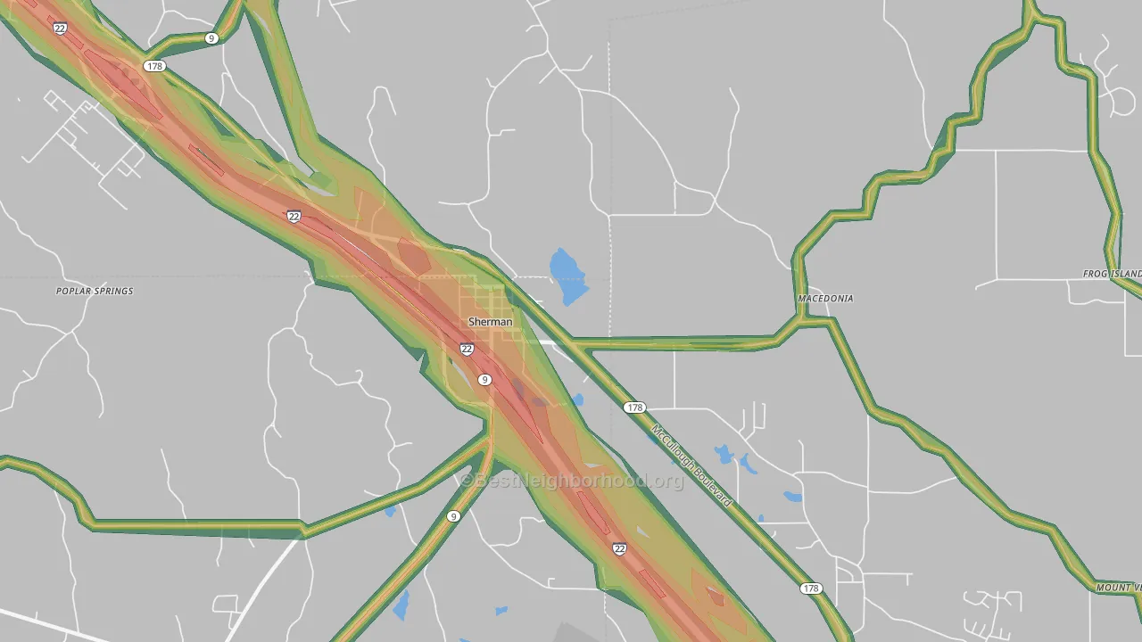 Sherman, MS Map of Noise Levels in Sherman
