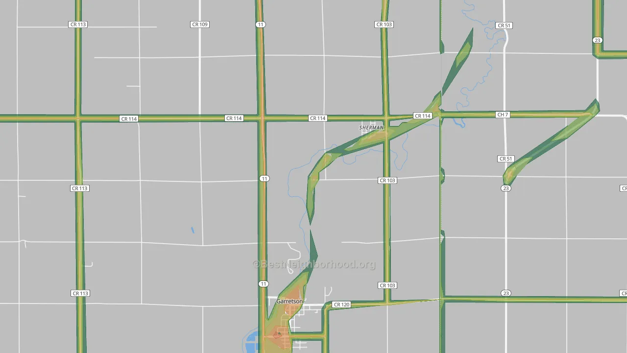 Sherman, SD Map of Noise Levels in Sherman