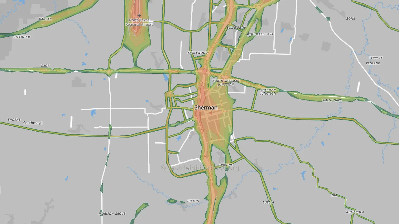 Sherman, TX Map of Noise Levels in Sherman