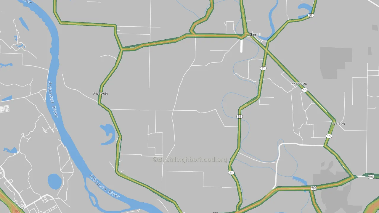 Sherrill, AR Map of Noise Levels in Sherrill