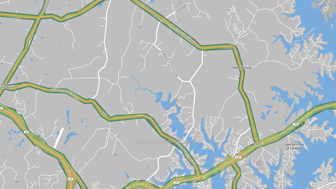 Sherrills Ford, NC Map of Noise Levels in Sherrills Ford