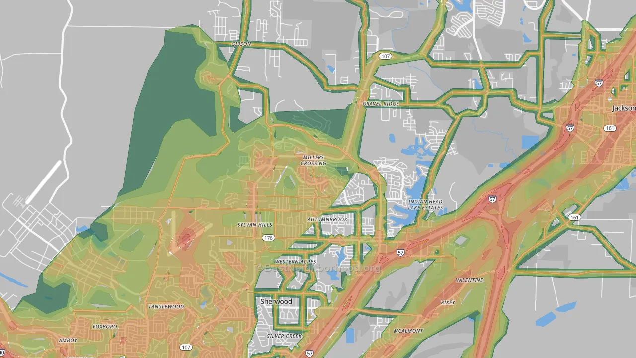 Sherwood, AR Map of Noise Levels in Sherwood