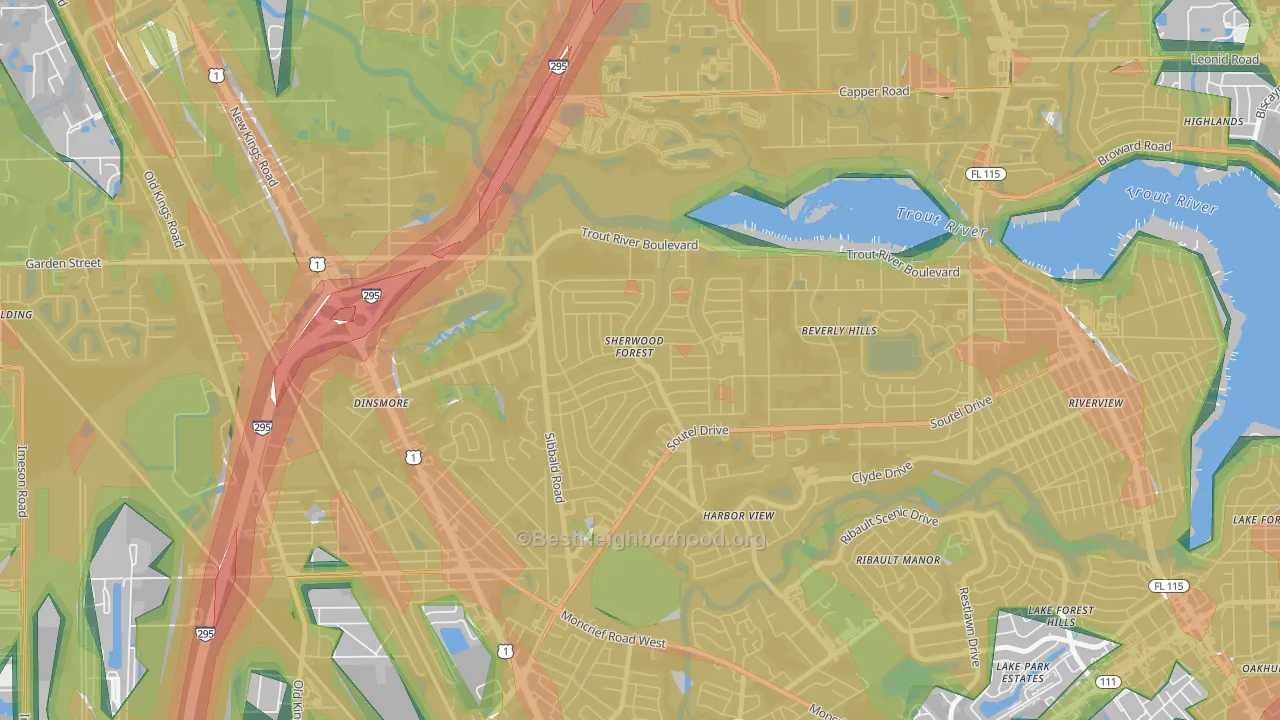 Sherwood Forest, Jacksonville, FL Map of Noise Levels in Sherwood Forest