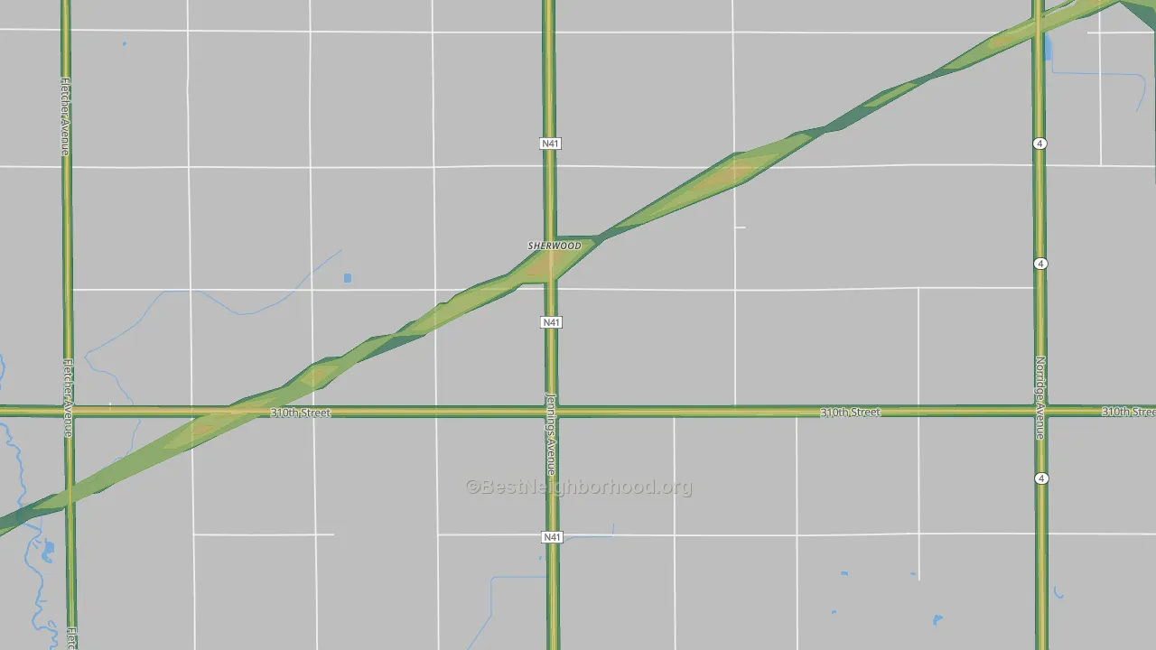 Sherwood, IA Map of Noise Levels in Sherwood