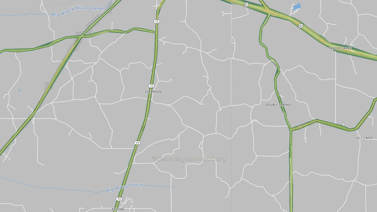 Sherwood, MS Map of Noise Levels in Sherwood