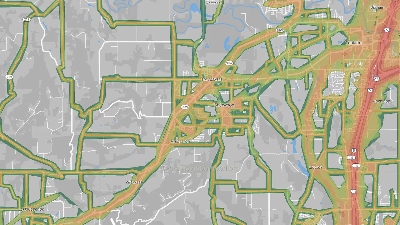 Sherwood, OR Map of Noise Levels in Sherwood