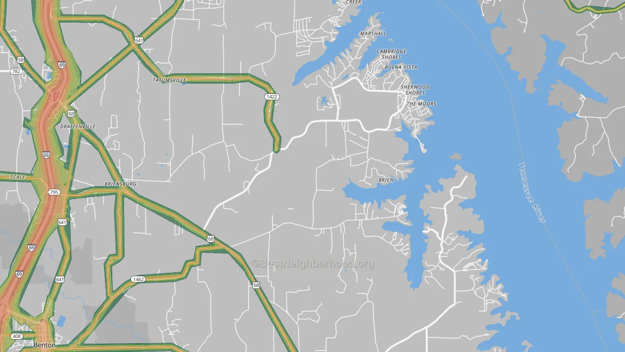 Sherwood Shores, KY Map of Noise Levels in Sherwood Shores