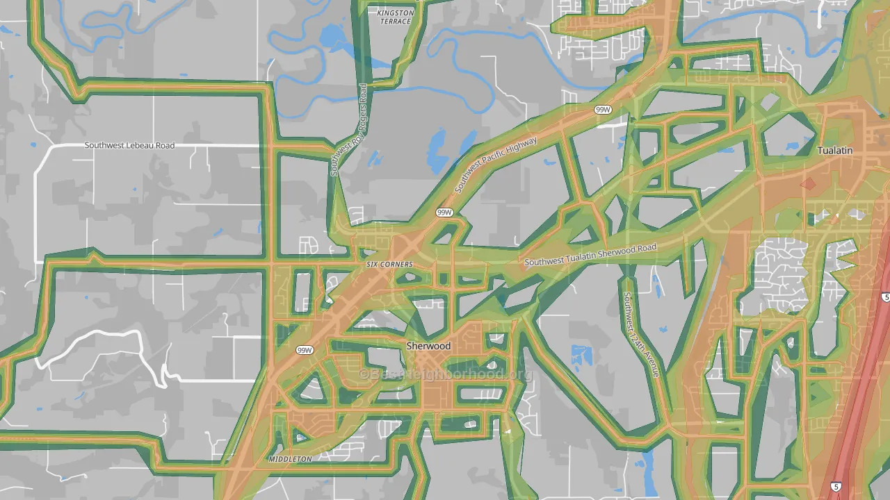 Sherwood-Tualatin North, Sherwood, OR Map of Noise Levels in Sherwood-Tualatin North