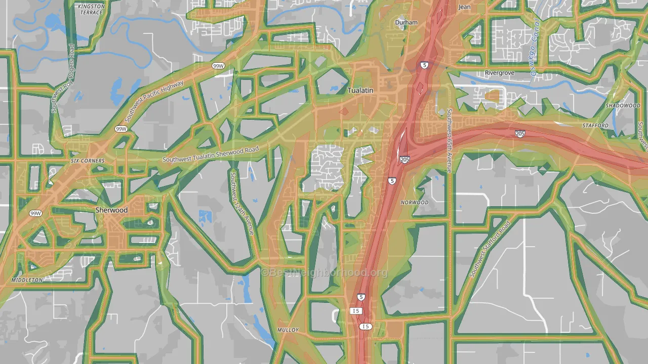 Sherwood-Tualatin South, Tualatin, OR Map of Noise Levels in Sherwood-Tualatin South