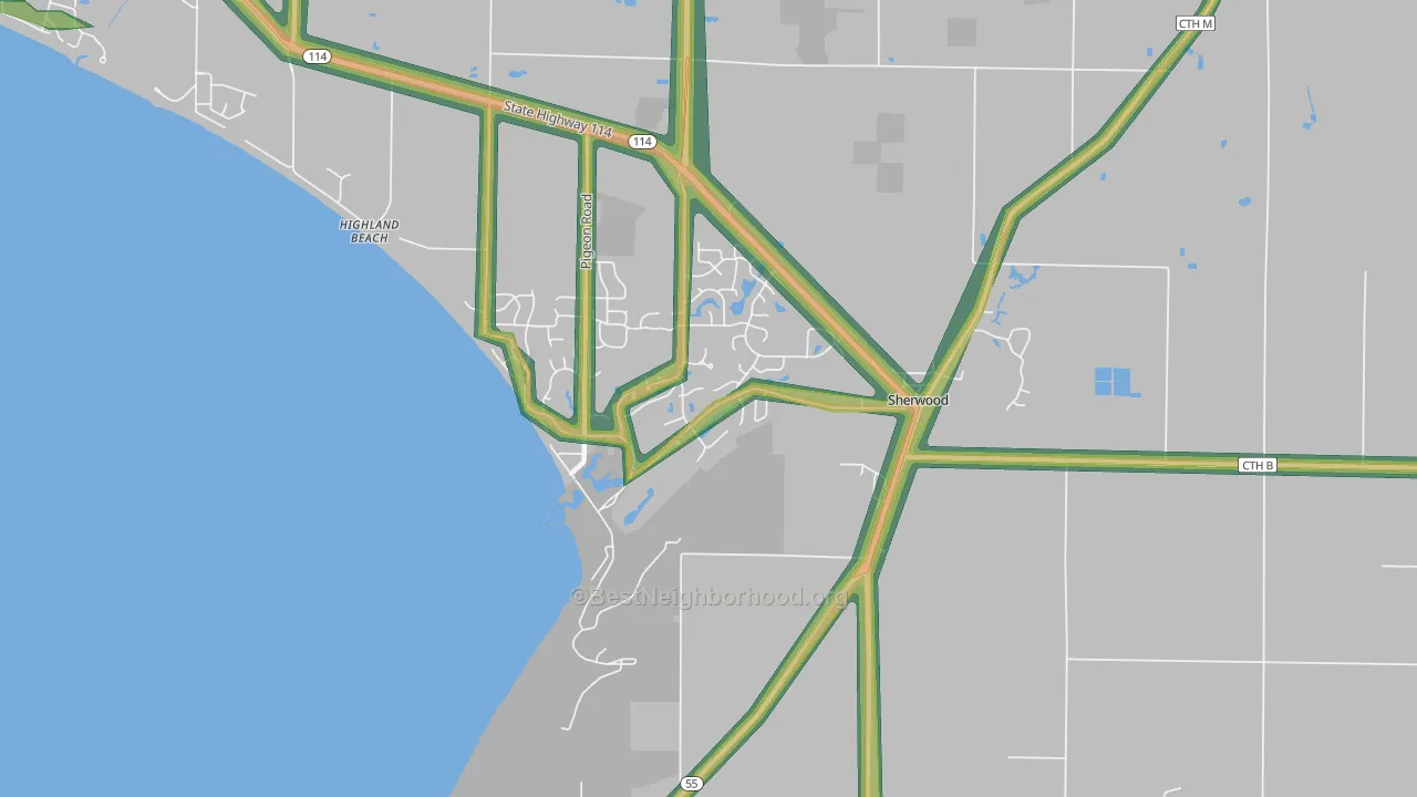 Sherwood, WI Map of Noise Levels in Sherwood