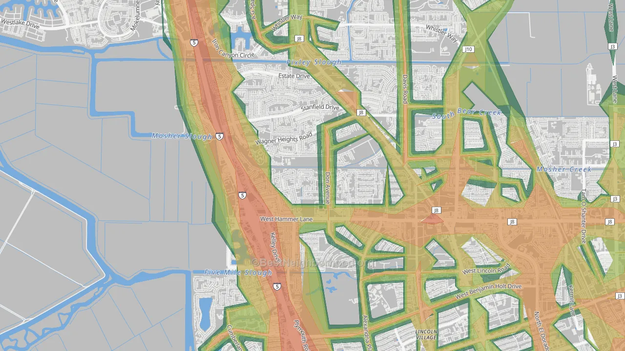 Sherwoods Manor, Stockton, CA Map of Noise Levels in Sherwoods Manor