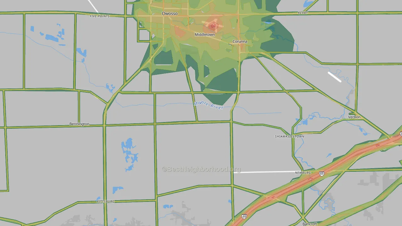 Shiawassee County, MI Map of Noise Levels in Shiawassee County