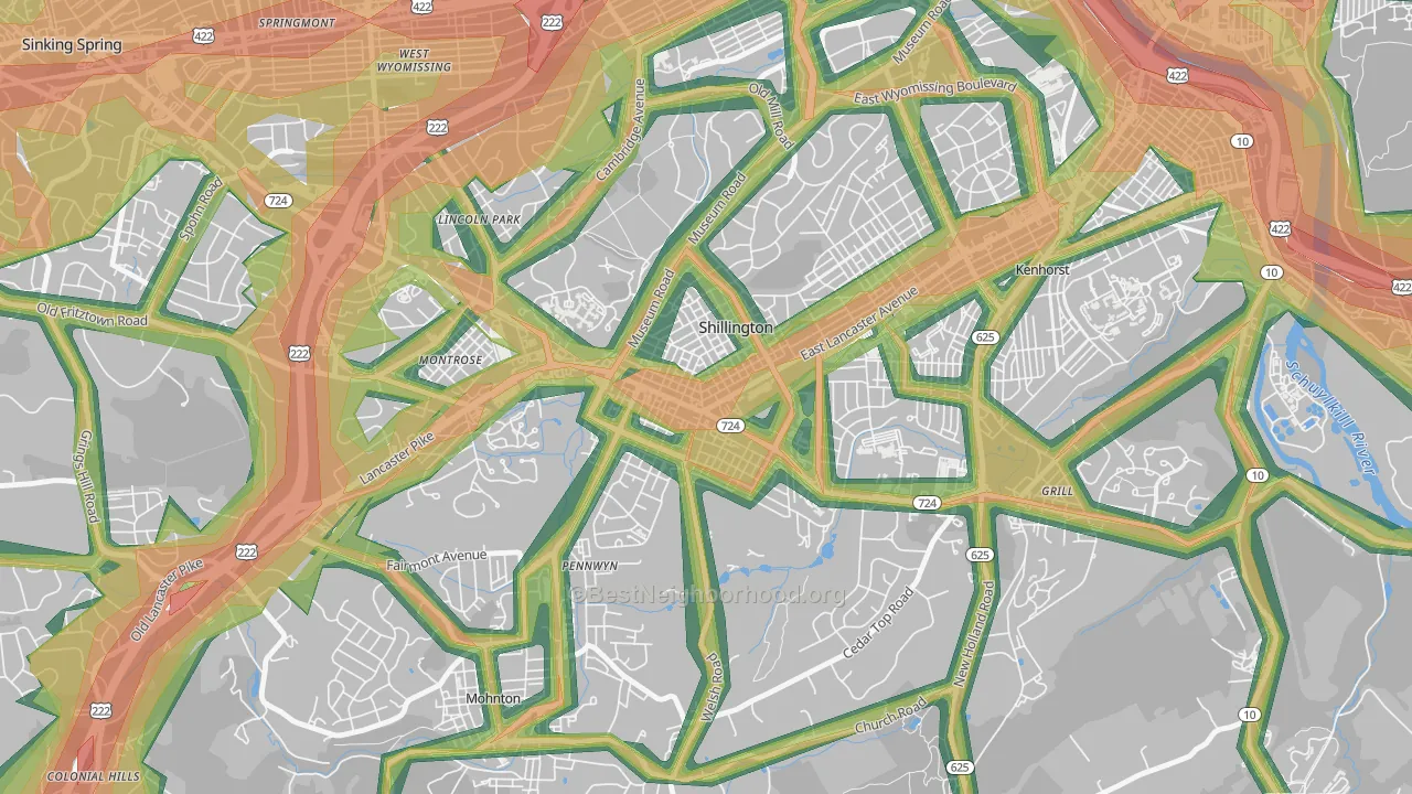 Shillington, PA Map of Noise Levels in Shillington