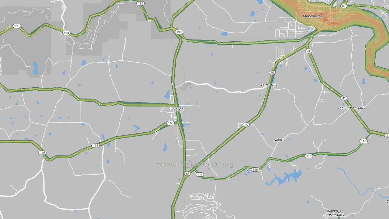 Shiloh, GA Map of Noise Levels in Shiloh