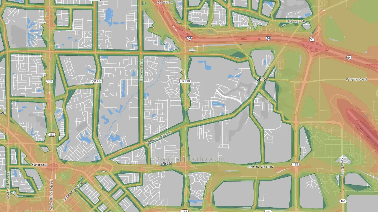 Shiloh, IL Map of Noise Levels in Shiloh