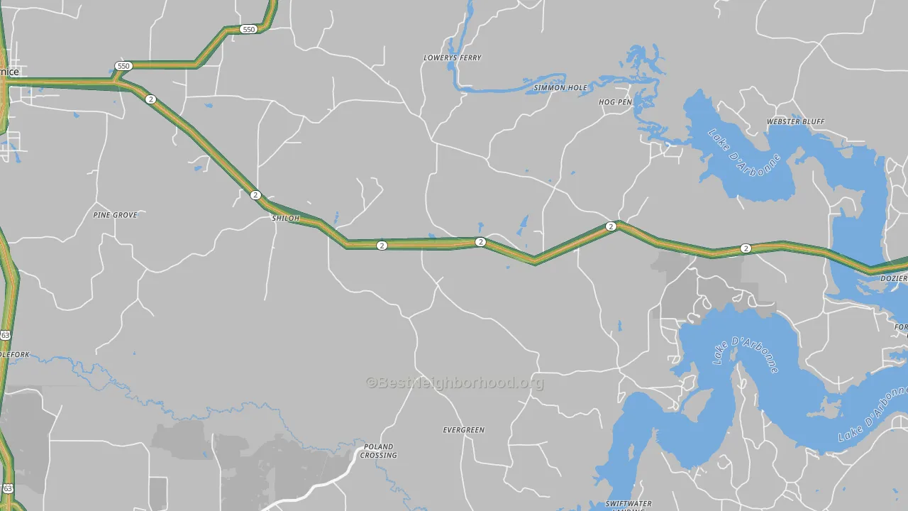 Shiloh, LA Map of Noise Levels in Shiloh