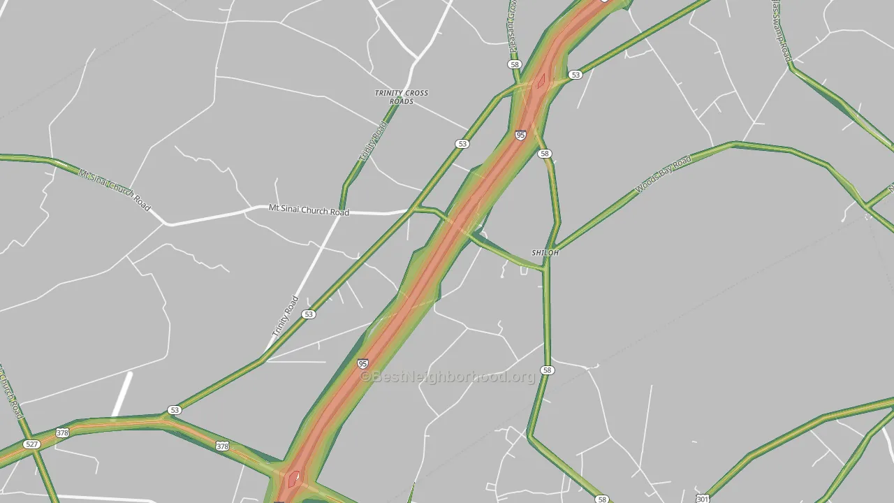 Shiloh, SC Map of Noise Levels in Shiloh