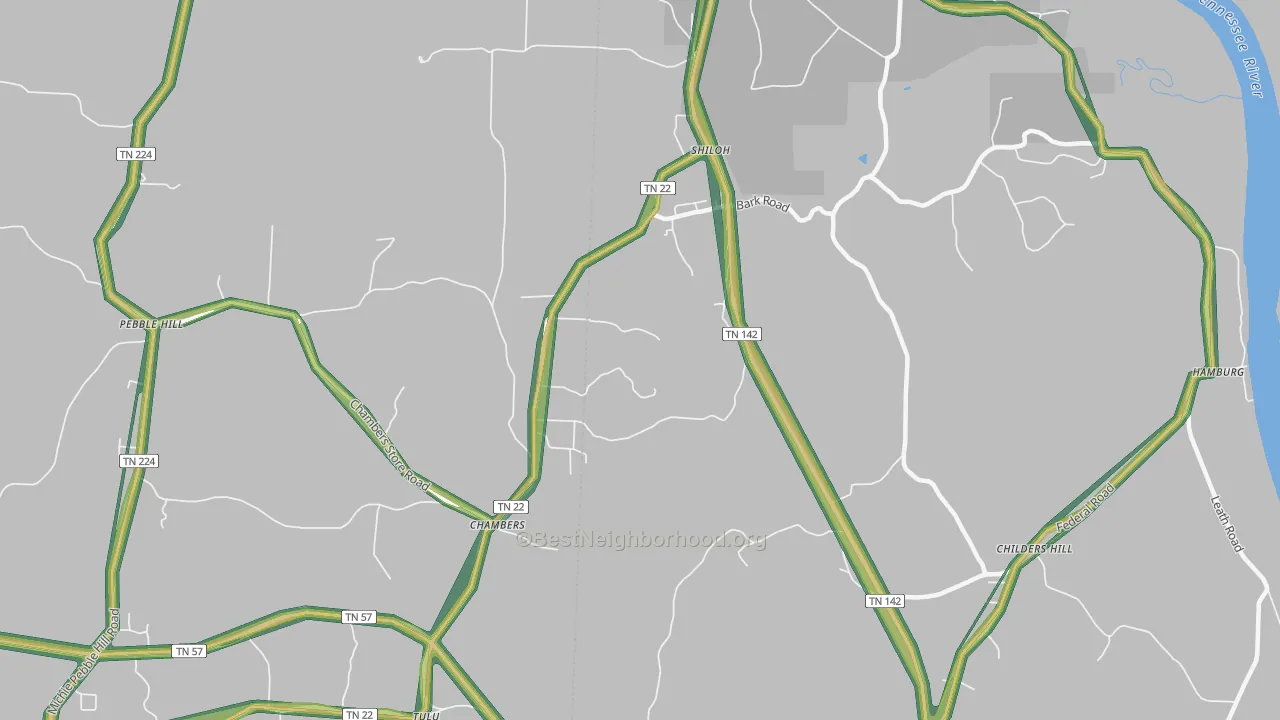 Shiloh, TN Map of Noise Levels in Shiloh