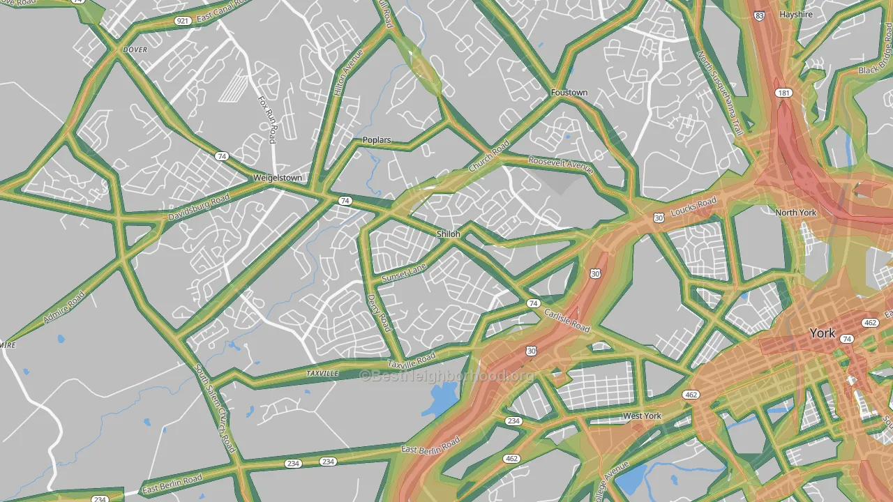 Shiloh, York, PA Map of Noise Levels in Shiloh