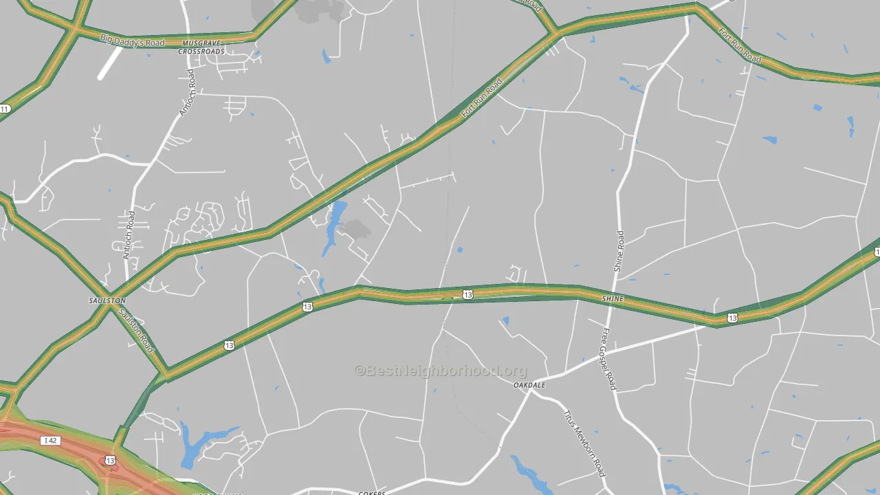 Shines Crossroads, NC Map of Noise Levels in Shines Crossroads