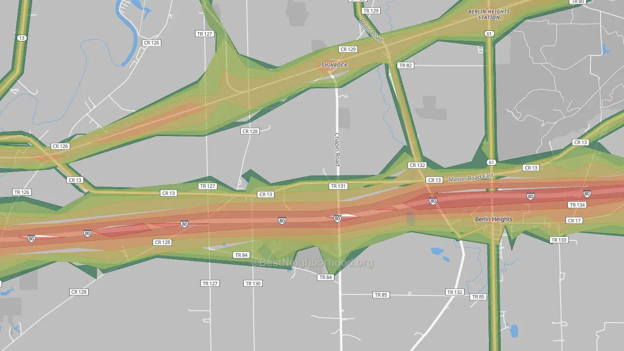 Shinrock, OH Map of Noise Levels in Shinrock