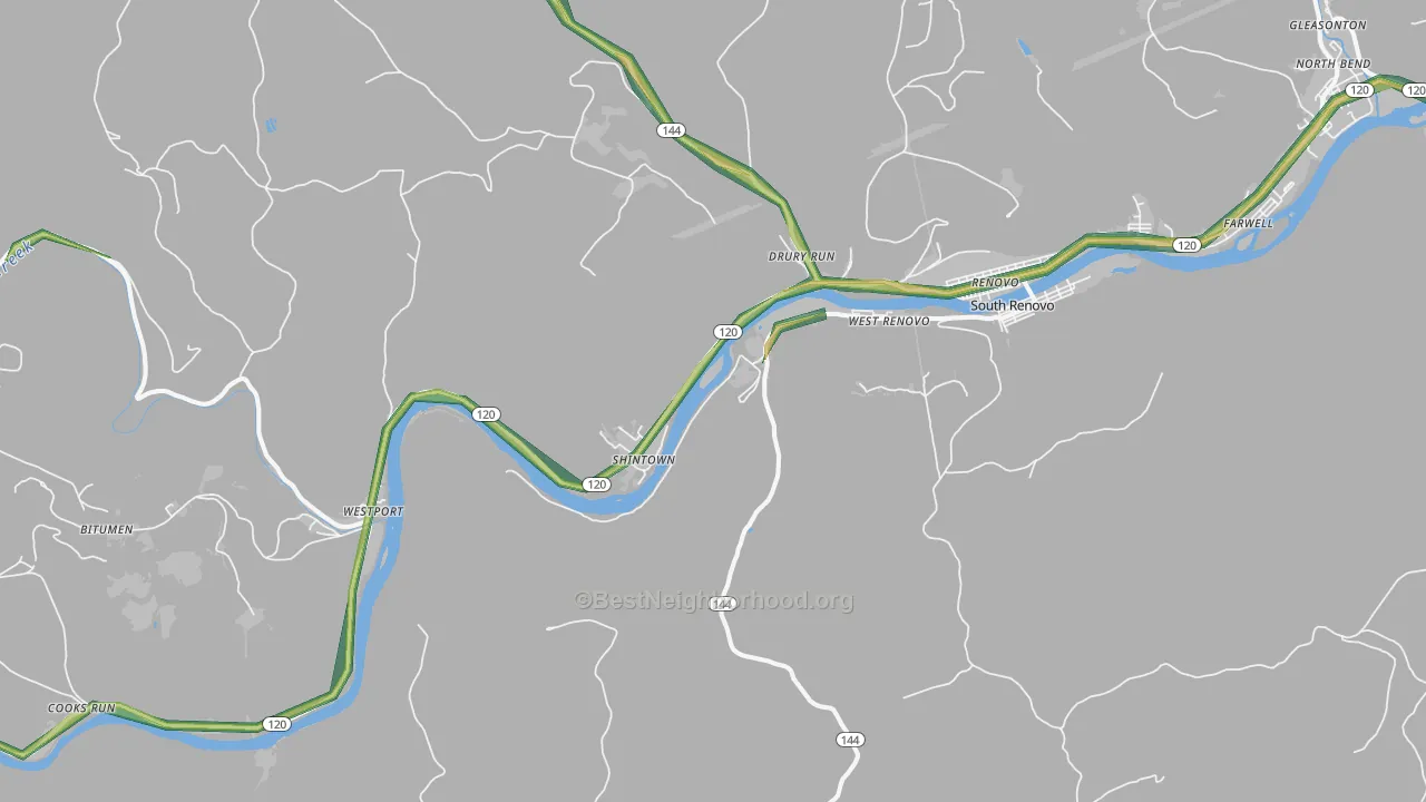 Shintown, PA Map of Noise Levels in Shintown