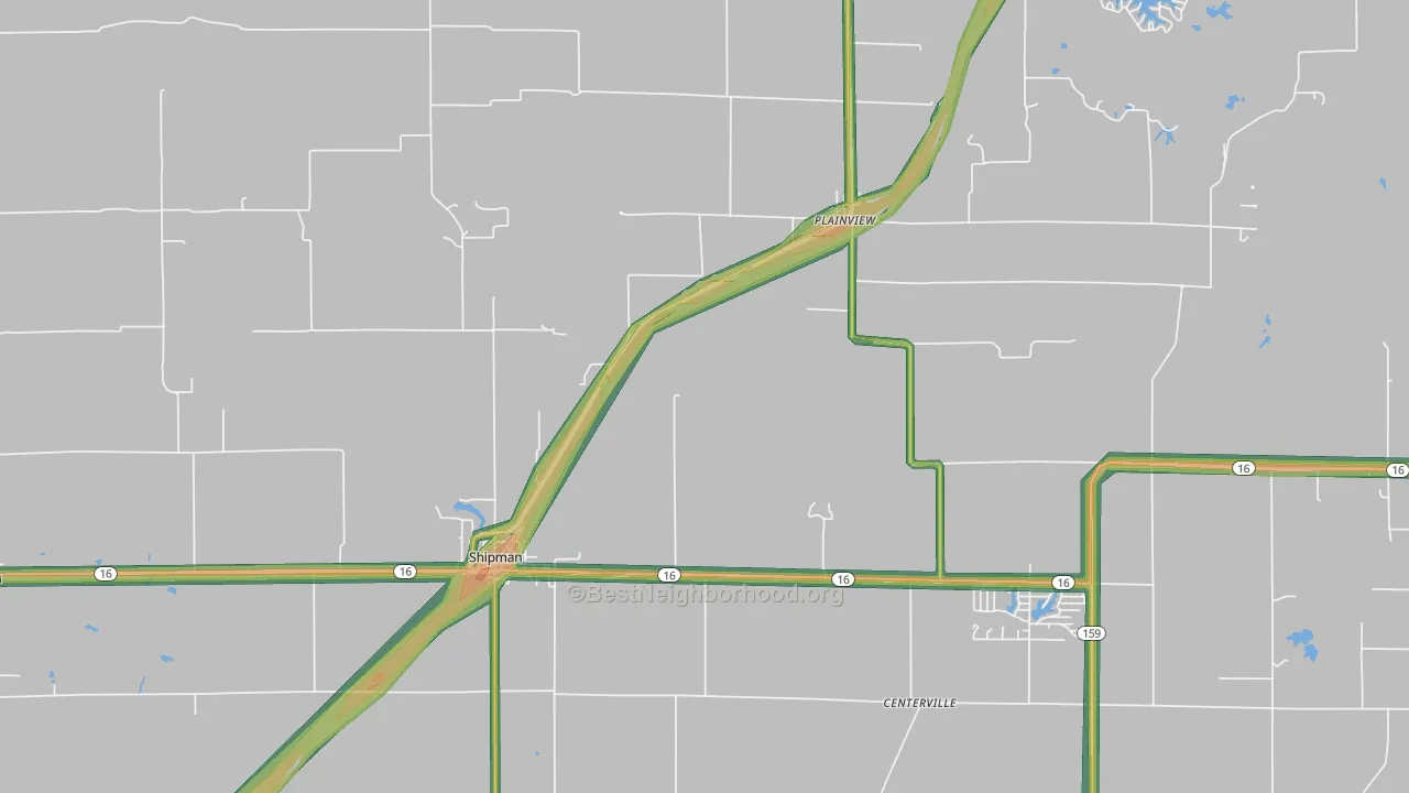 Shipman, IL Map of Noise Levels in Shipman
