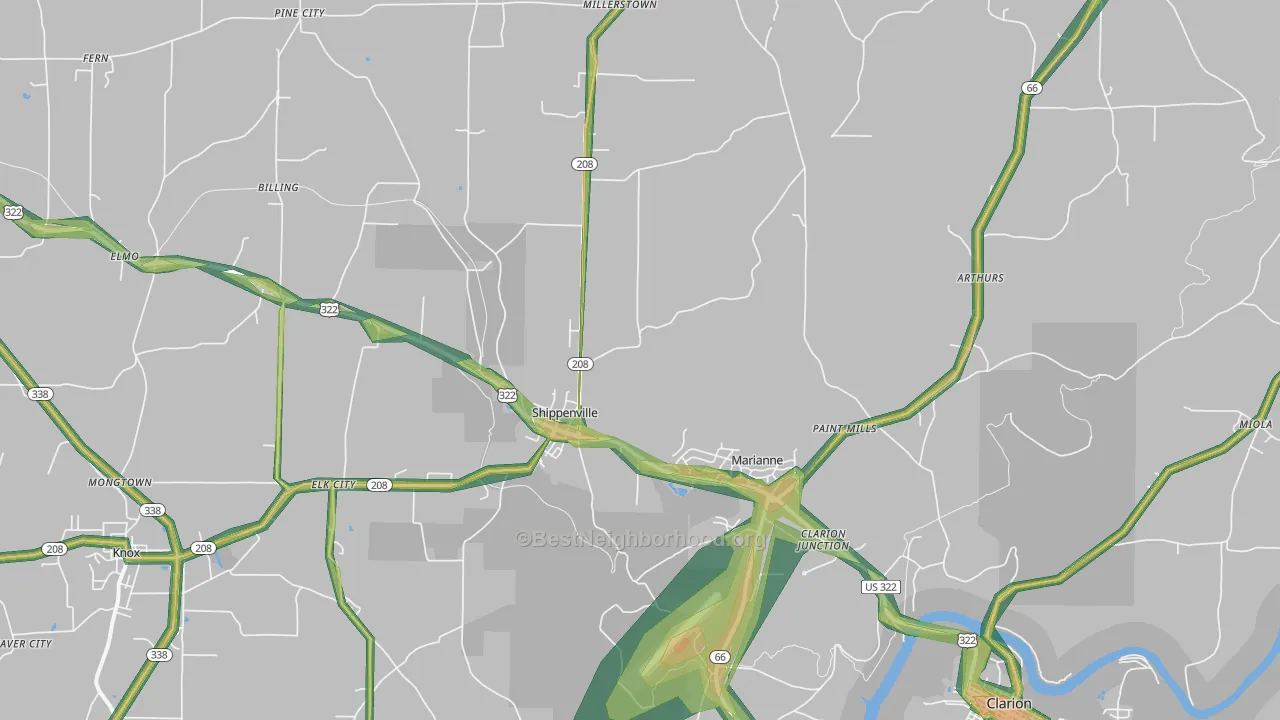 Shippenville, PA Map of Noise Levels in Shippenville