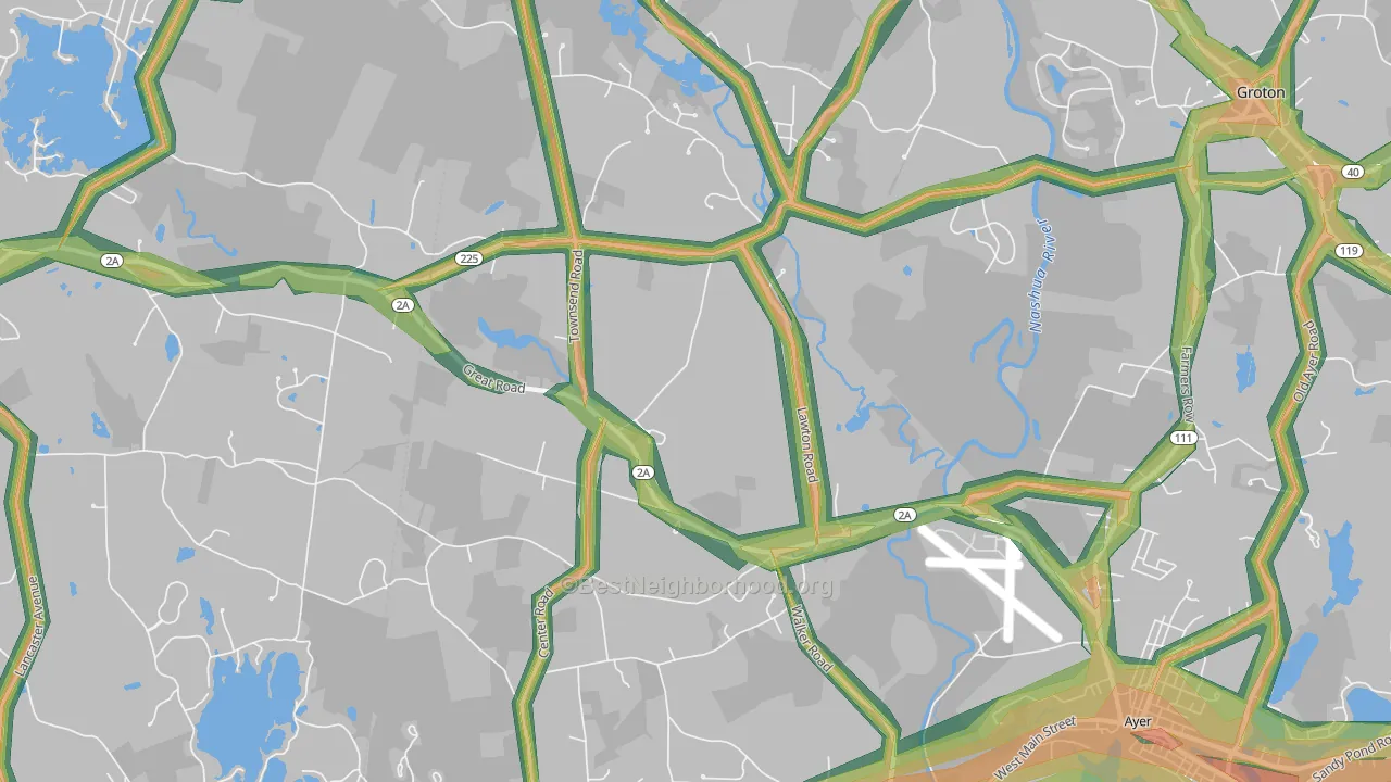 Shirley Center, MA Map of Noise Levels in Shirley Center