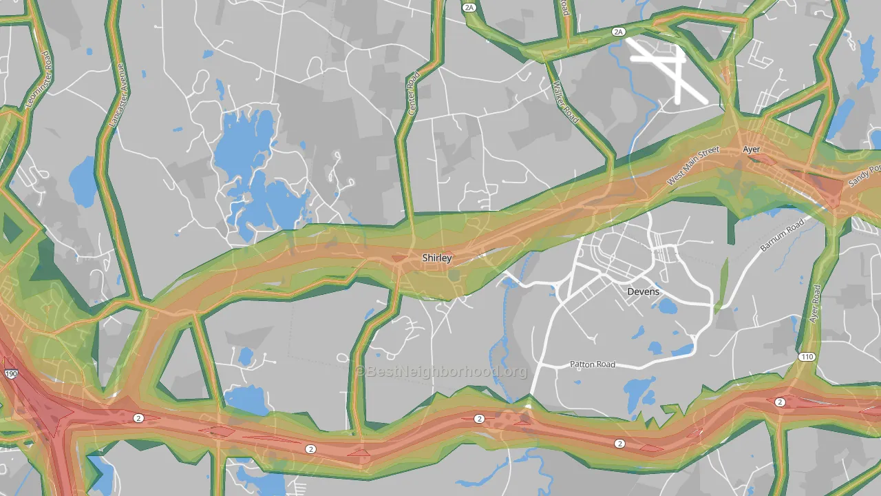 Shirley, MA Map of Noise Levels in Shirley