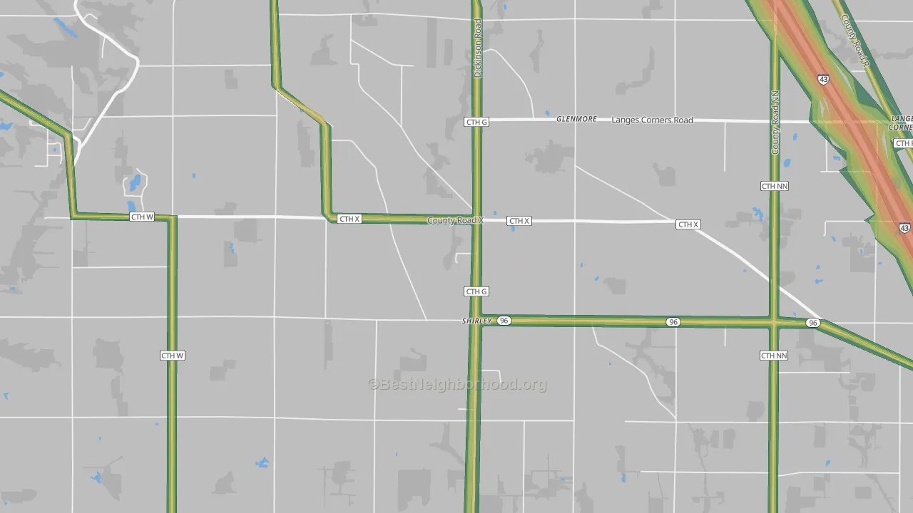 Shirley, WI Map of Noise Levels in Shirley