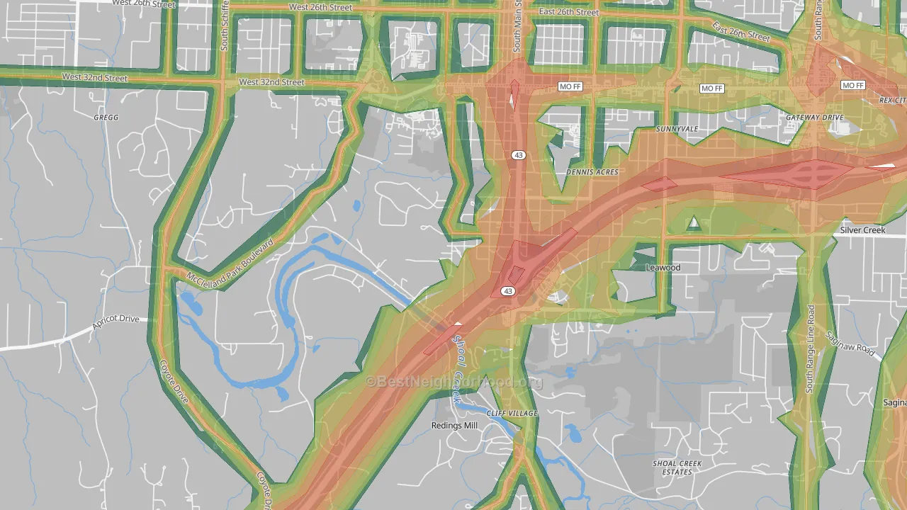 Shoal Creek Drive, MO Map of Noise Levels in Shoal Creek Drive
