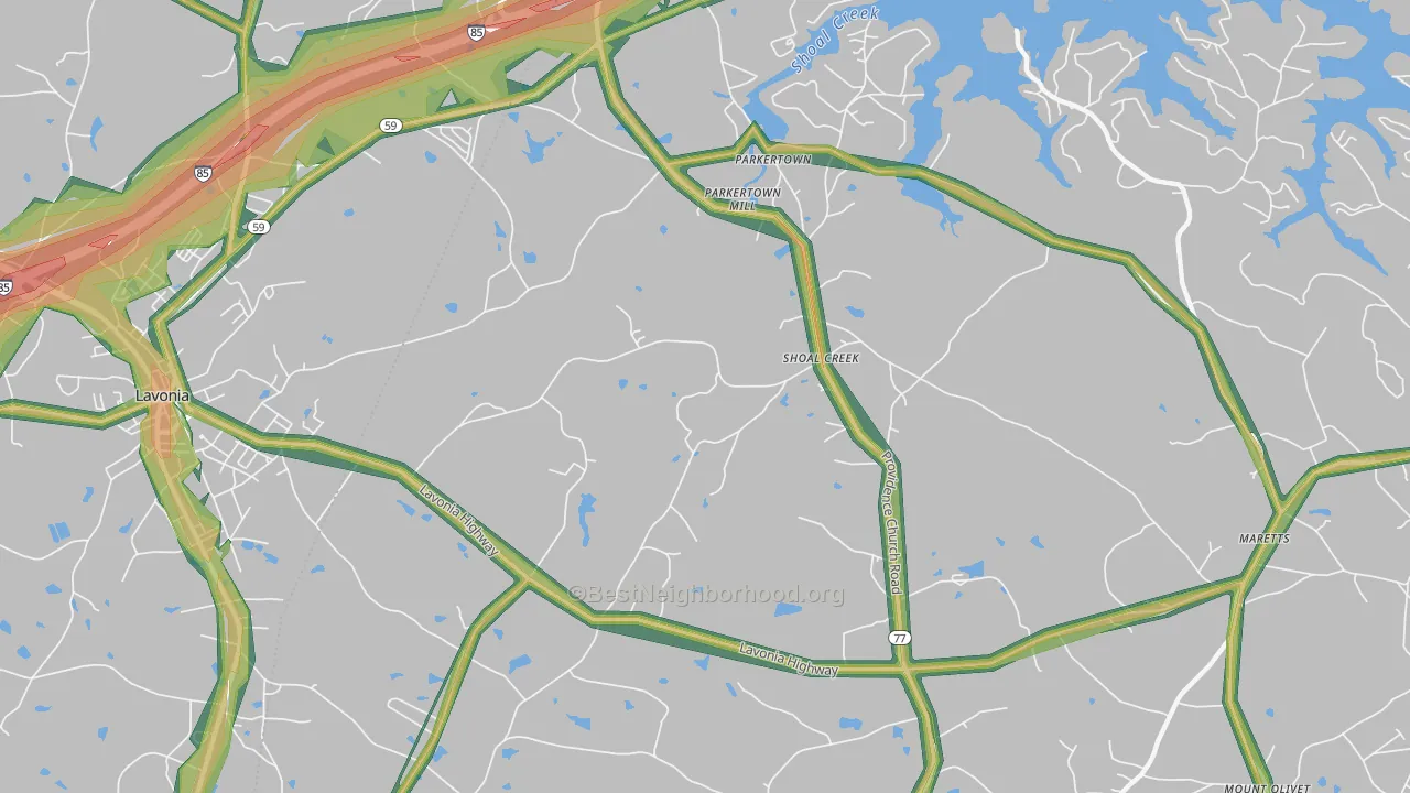 Shoal Creek, GA Map of Noise Levels in Shoal Creek