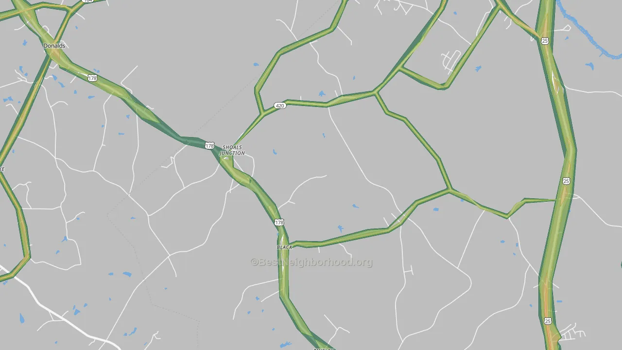 Shoals Junction, SC Map of Noise Levels in Shoals Junction