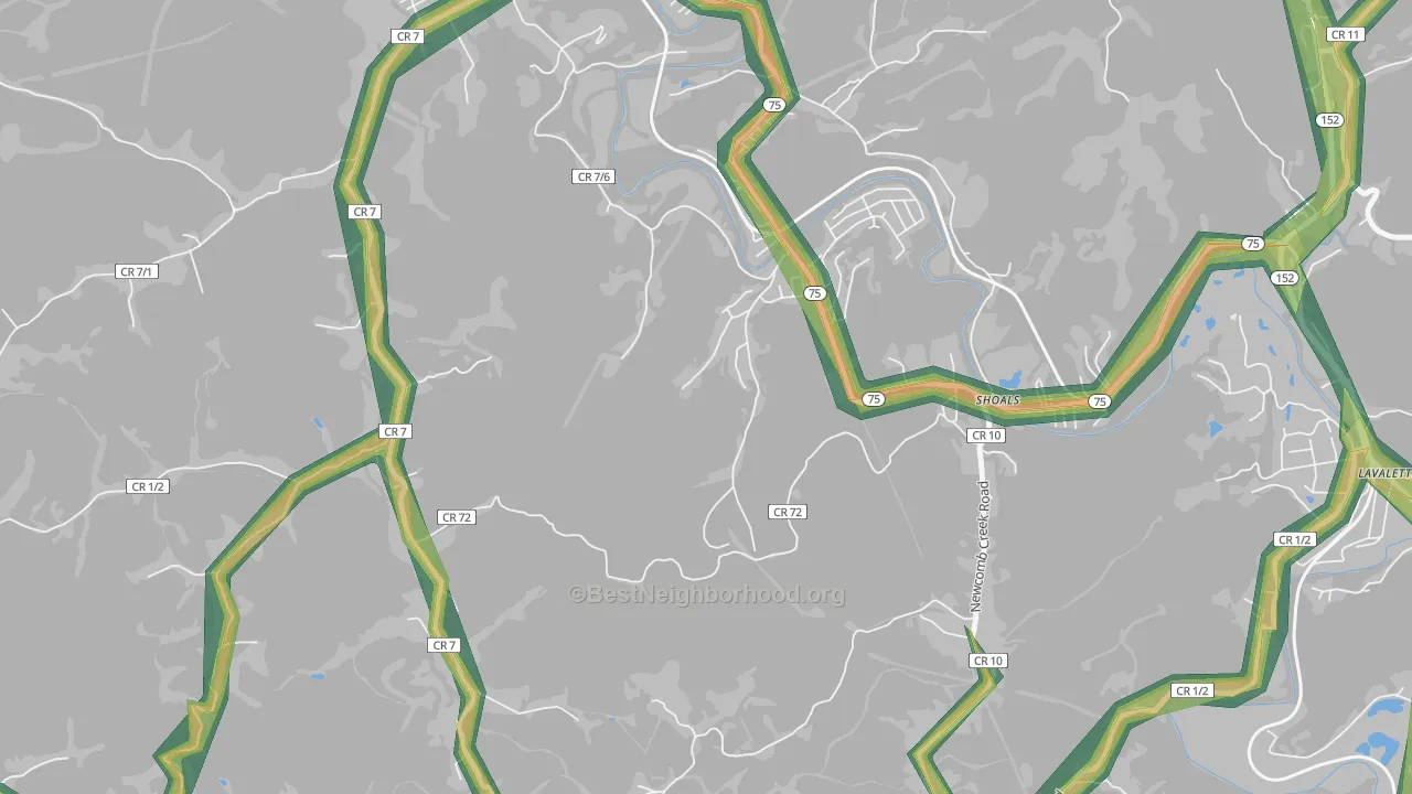 Shoals, WV Map of Noise Levels in Shoals