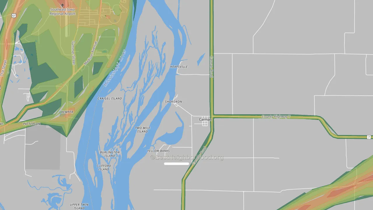 Shokokon, IL Map of Noise Levels in Shokokon