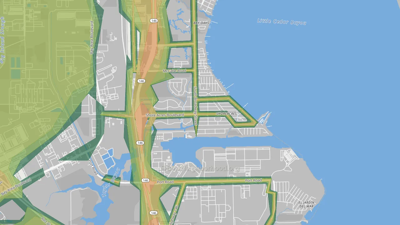 Shoreacres, TX Map of Noise Levels in Shoreacres