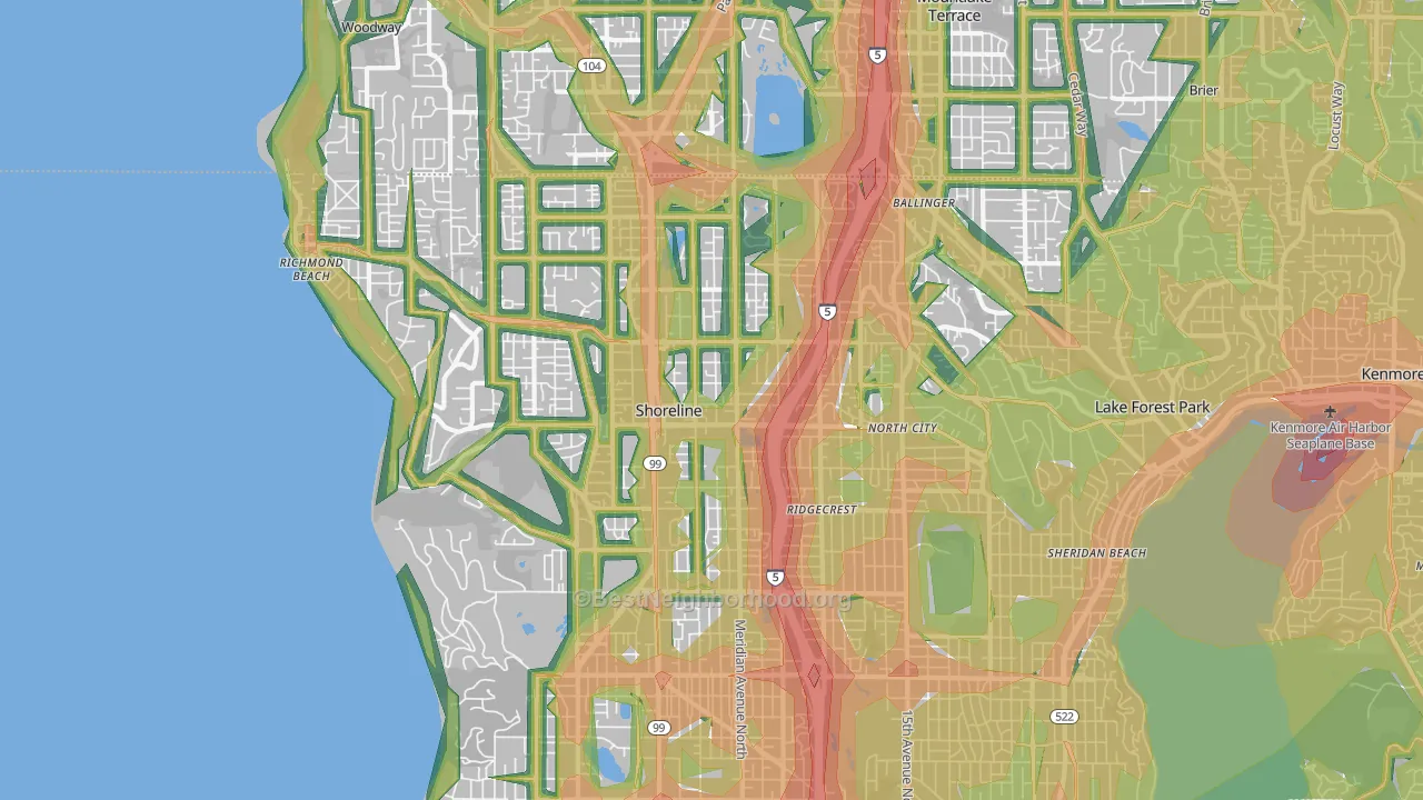 Shoreline, WA Map of Noise Levels in Shoreline