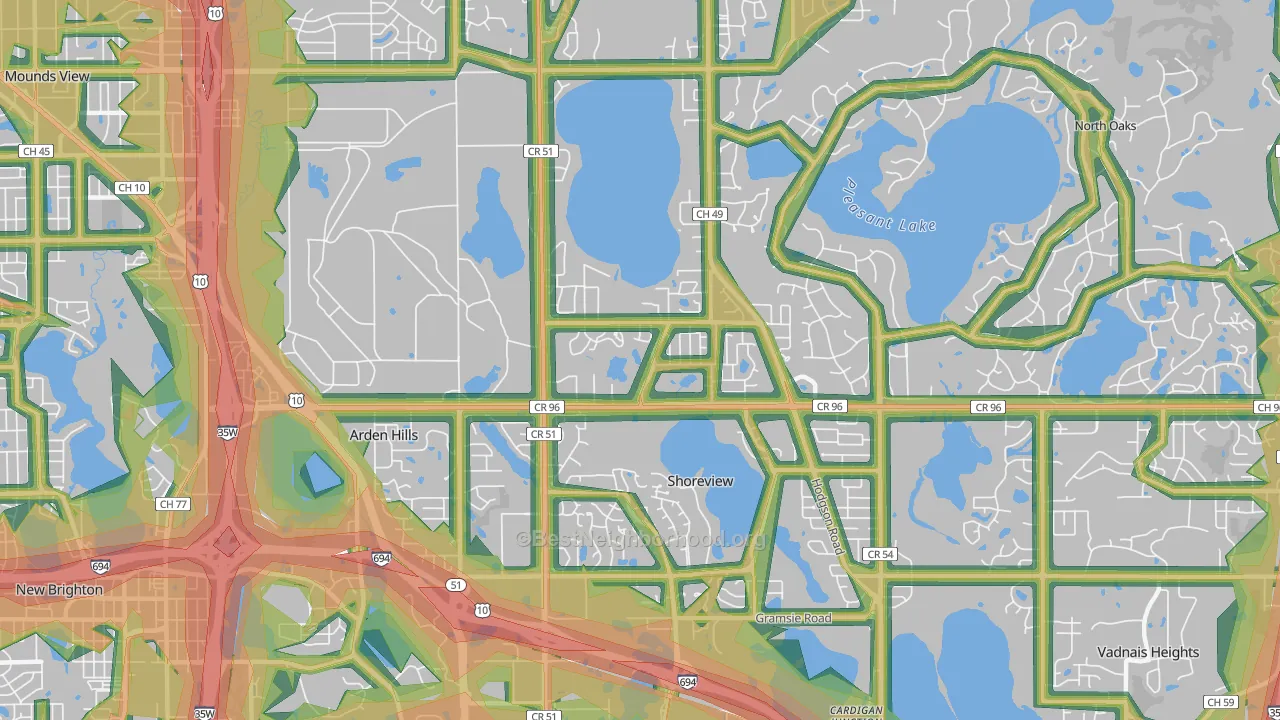 Shoreview, MN Map of Noise Levels in Shoreview