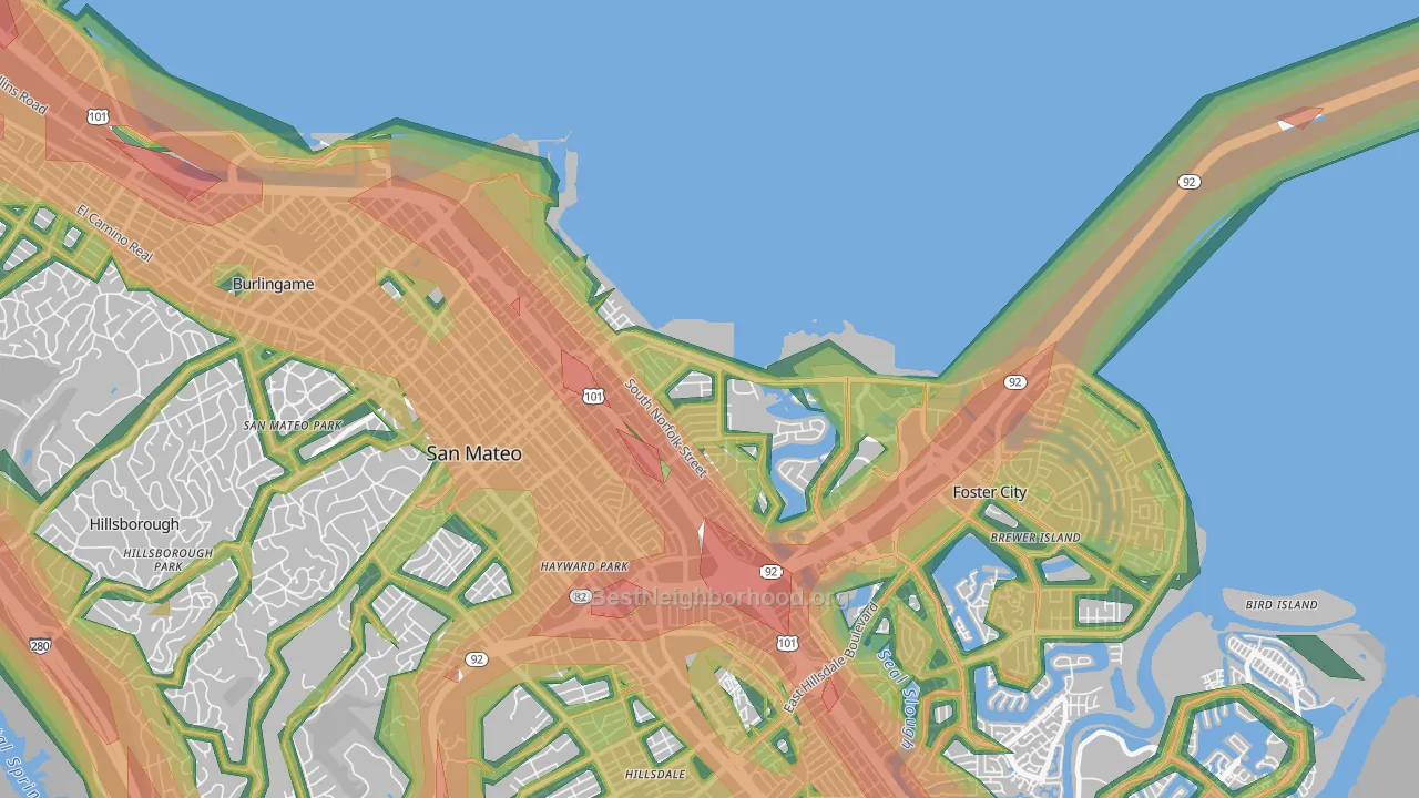 Shoreview, San Mateo, CA Map of Noise Levels in Shoreview