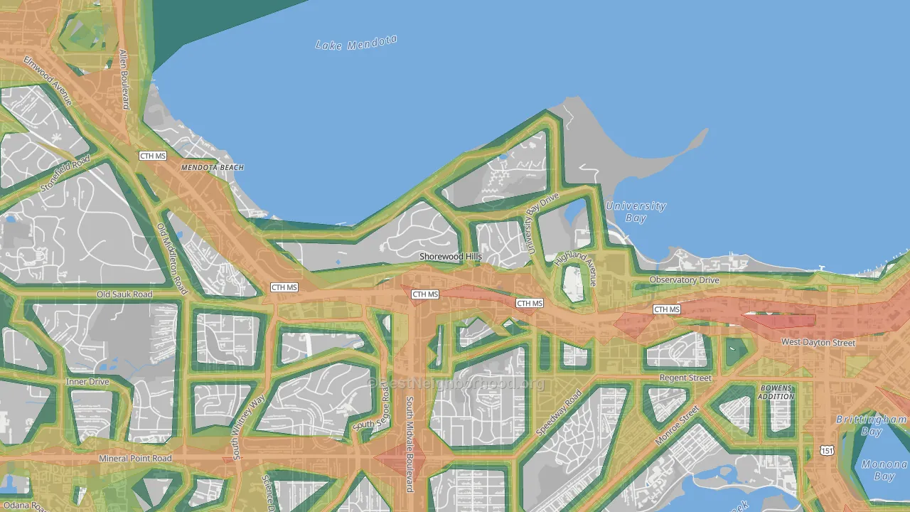 Shorewood Hills, WI Map of Noise Levels in Shorewood Hills
