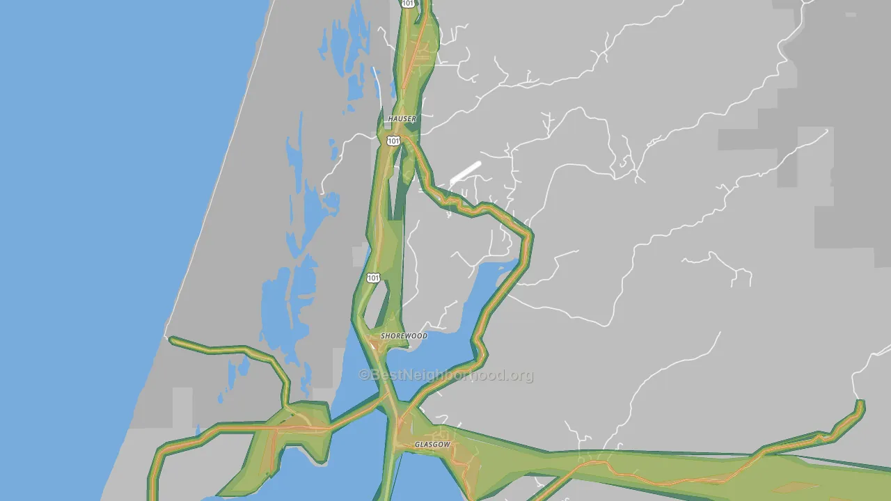 Shorewood, OR Map of Noise Levels in Shorewood