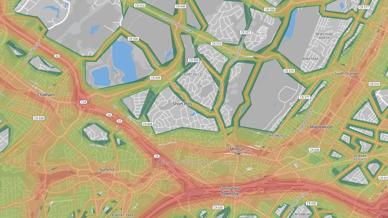 Short Hills, NJ Map of Noise Levels in Short Hills