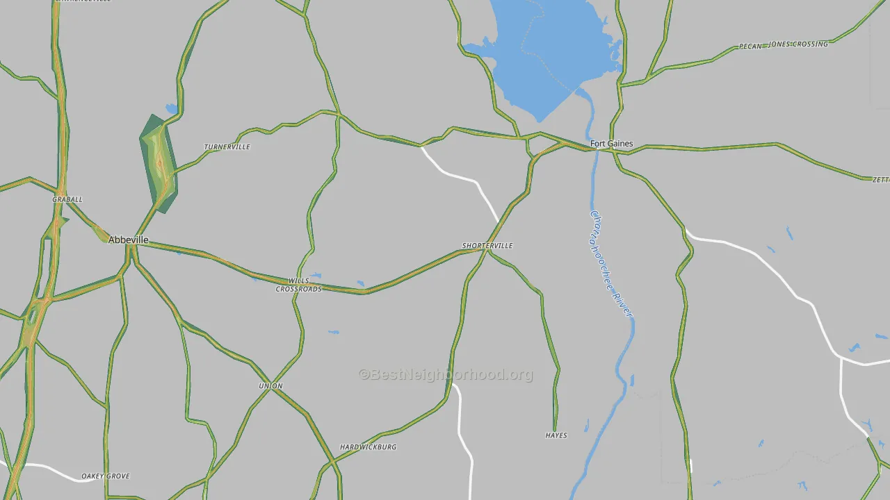 Shorterville, AL Map of Noise Levels in Shorterville