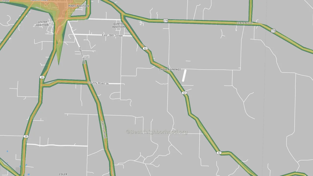 Shover Springs, AR Map of Noise Levels in Shover Springs